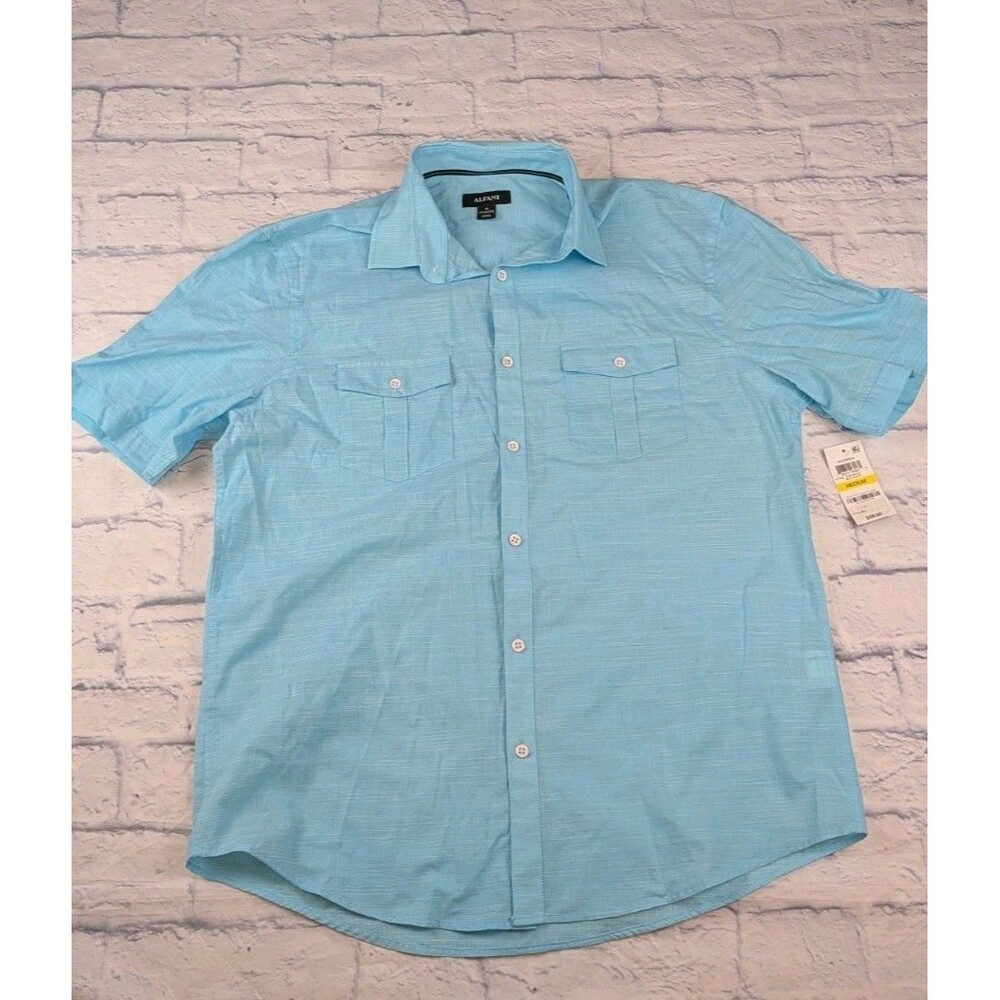 Alfani Men's Warren Textured Short Sleeve Shirt Light Blue Size Medium